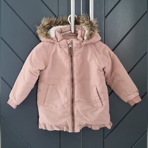 NEWBIE Pink Hooded Winter Coat Jacket with Faux Fur Trim toddler girl 1T to 1.5T